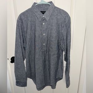 NWT Club Monaco Navy/White Striped Cotton/Linen Button Down Long Sleeve Shirt M